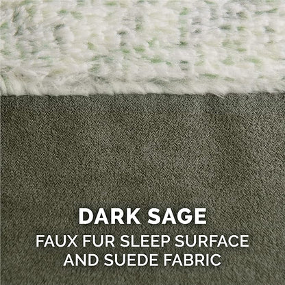 Furhaven Replacement Dog Bed Cover Two-Tone Faux Fur & Suede L Shaped Chaise, Machine Washable - Dark Sage, Large