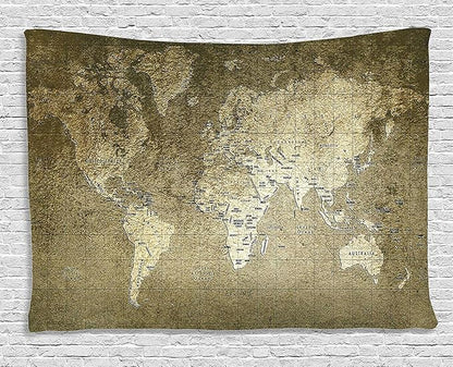 Ambesonne Antique Tapestry, Old World Map Texture Nostalgic Plan Atlas Trace of Life, Wide Wall Hanging for Bedroom Living Room Dorm, 60" X 40", Khaki Beige