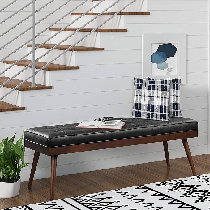 POLY & BARK Napa Luca Leather Bench, Onyx Black