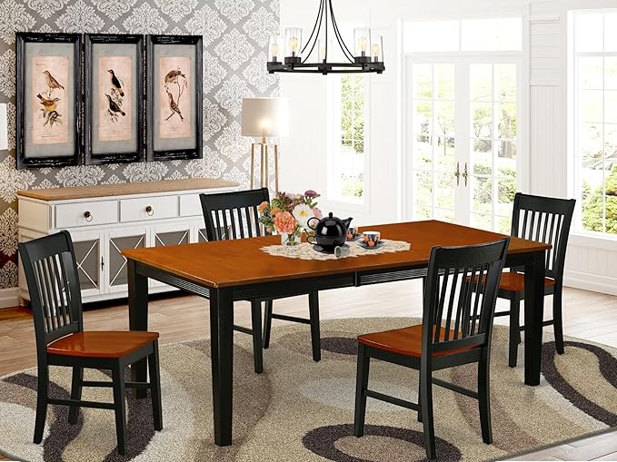 East West Furniture QUNO5-BCH-W 5 Piece Kitchen Table & Chairs Set Includes a Rectangle Dining Table with Butterfly Leaf and 4 Dining Room Chairs, 40x78 Inch, Black & Cherry