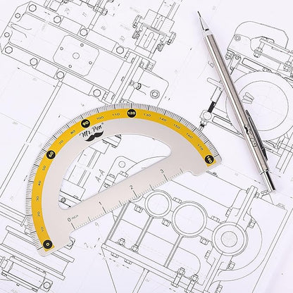 Mr. Pen- Geometry Set, Yellow Stripes, 4 Pack, Metal Geometry Kit, Triangle Ruler, Metal Ruler, Drafting Triangles, Metal Protractor, Metal Set Square, Drafting Ruler, Drafting Set