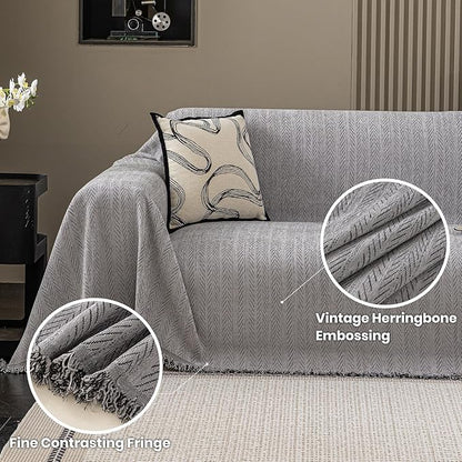 Nobildonna Sofa Chair Cover Waterproof Soft Thicken Chenille Cushion Couch Cover with Tassels,Washable Sofa Slipcovers for Armchair Recliner Sectional Furniture Protector, Gray 71"x71"