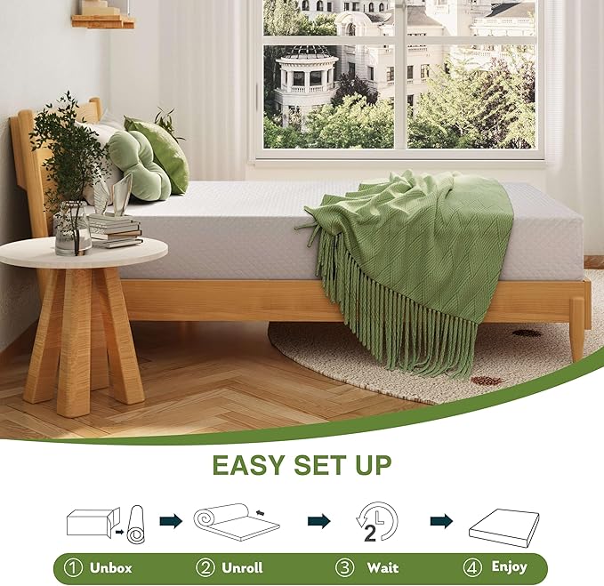 Full Size Memory Foam Mattress, 8 Inch Bed Mattress in A Box with Cooling Green Tea Gel, Pressure Relief with Medium Firm Support, CertiPUR-US Certified, 75''L x 54''W, ‎37.3 pounds White