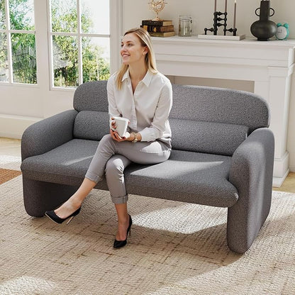 Furnimart Modern Loveseat Sofa, 54" 2-Seater Boucle Sofa, Comfy Upholstered Minimalist Couch, Small Couches for Small Spaces, Apartment, Office, Living Room, Bedroom, Dorm, Chenille Grey