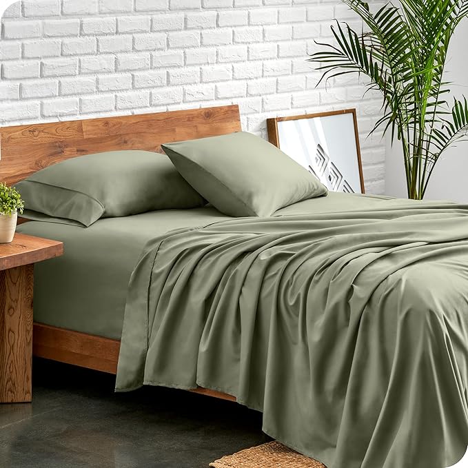 Bare Home Split Head Flex King Sheet Set - 1800 Ultra-Soft Microfiber Bed Sheets - Double Brushed - Deep Pockets - Easy Fit - 4 Piece Set - FlexTop King Bedding Sheets (Split Head Flex King, Sage)