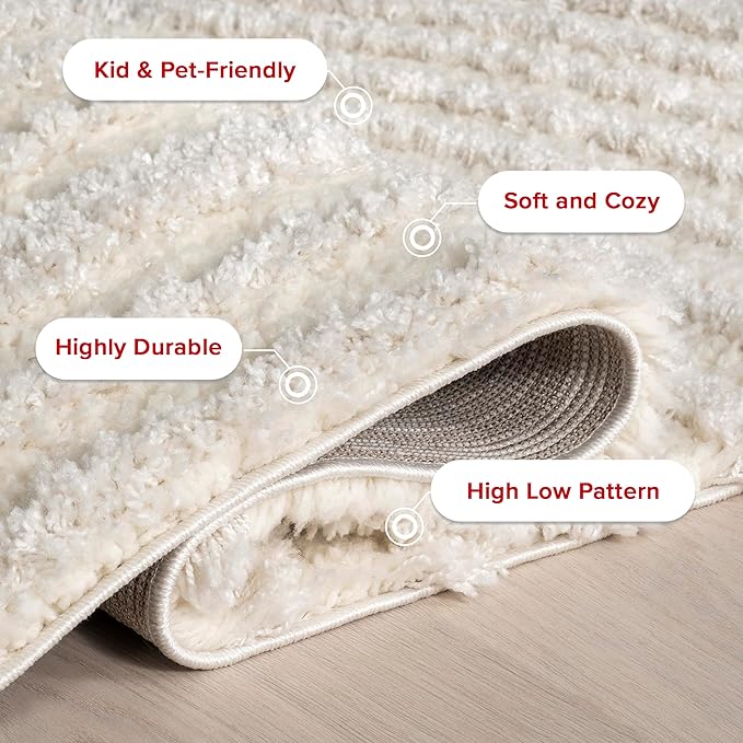 nuLOOM Gloria Abstract 4x6 Shag Area Rug for Living Room Bedroom Dining Room Nursery Kitchen, Beige