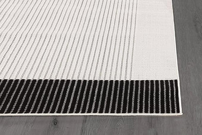Modern Micro Loop Indoor Area Rugs for Living Room Bedroom Kitchen Geometric Striped Black-White 5x7 Luxury Durable Low and High Pile Non-Shedding Stain Resistant Soft Area Carpet 5 x 7