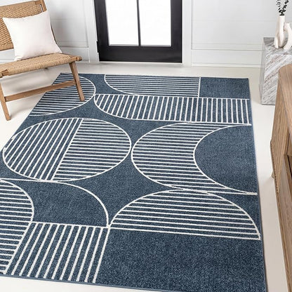 JONATHAN Y Nordby High-Low Arch Striped Navy/Cream Indoor/Outdoor Area Rug, 3x5, Contemporary, Bohemian, Transitional for Bedroom,Kitchen,Living Room,Non Shedding,Easy-Washing (SCN104A-3)