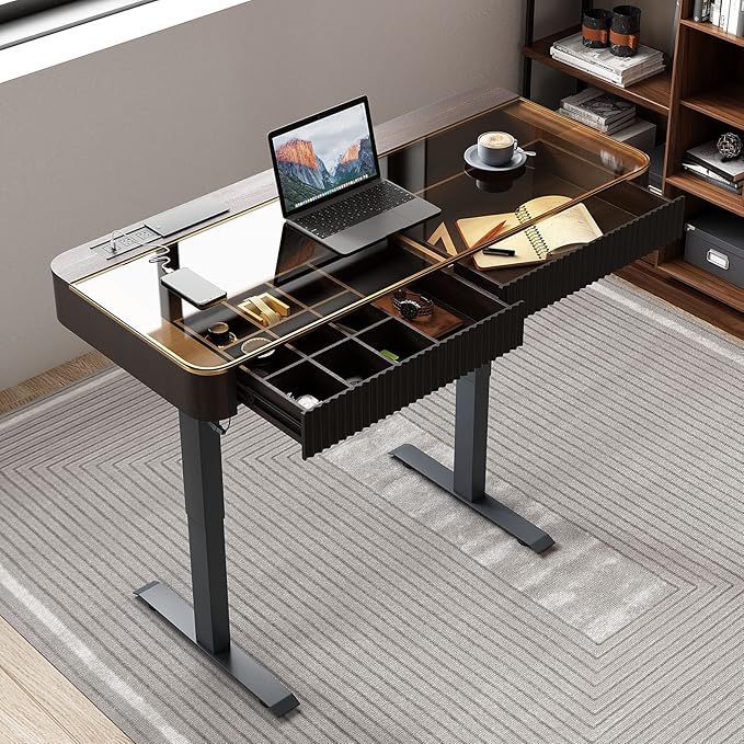 Lartis Office Desk, Electric Computer Lift Table Standing Desk with Drawer Charging USB Port, Home Office Laptop Table with Drawer