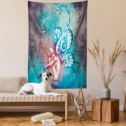 Ambesonne Butterfly Tapestry, with Butterfly Wings Renewal Female Rebirth Psyche Lightness of Being, Fabric Wall Hanging Decor for Bedroom Living Room Dorm, 23" X 28", Blue Purple