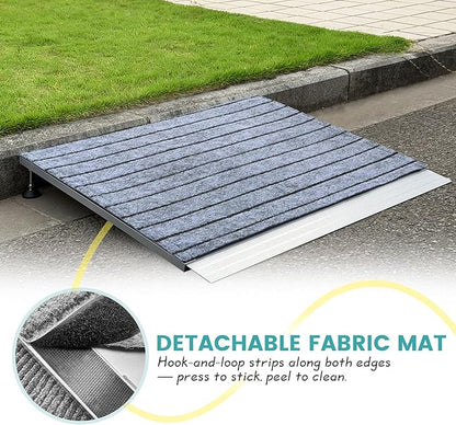 Threshold Ramps for Wheelchairs, Adjustable Height 3.3"-6.6" and 36"×36" Platform Aluminum Wheelchair Ramp, Door Threshold Ramps with a Non-Slip Thick Door Mat for Scooters, Power Chairs, Cart