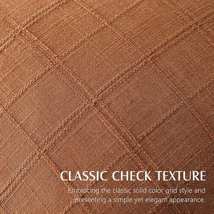 Foindtower Set of 2 Decorative Linen Check Throw Pillow Covers Neutral Farmhouse Vintage Cushion Covers Modern Boho Home Decor for Sofa Chair Couch Bedroom Living Room Outdoor,16×16 Inch,Orange