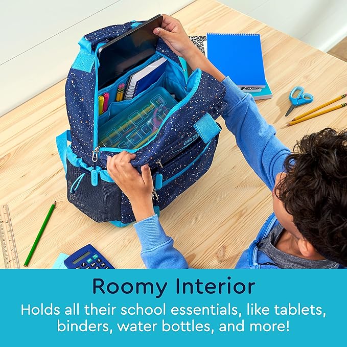Bentgo Kids Confetti Backpack - Lightweight 14” Backpack for School, Travel & Daycare, Ideal for Ages 4+, Durable & Water-Resistant, Roomy Interior, & Loop for Lunch Bag (Confetti Edition-Abyss Blue)