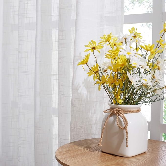 NICETOWN Living Room Window Curtain Semi Sheer Textured 108" Long, Grommet Casual Semitransparent Sheer Privacy with Light Window Treatments for Sliding Door, 70" Wide, 1 PC, White