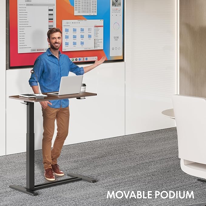 FLEXISPOT Mobile Standing Desk with Wheels Pneumatic Laptop Desk Rolling Computer Cart Movable Height Adjustable Small Sit Stand Desk Computer Workstations Home Use(27.6" W x 15.7" D,Mahogany)
