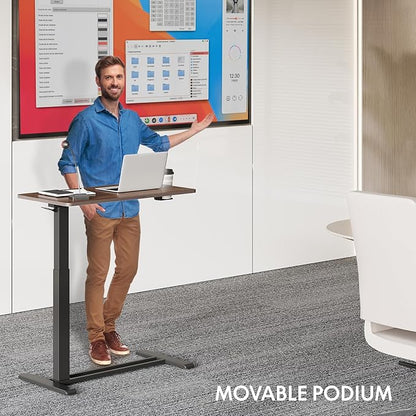 FLEXISPOT Mobile Standing Desk with Wheels Pneumatic Laptop Desk Rolling Computer Cart Movable Height Adjustable Small Sit Stand Desk Computer Workstations Home Use(27.6" W x 15.7" D,Mahogany)