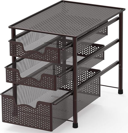 Simple Houseware Stackable 3 Tier Sliding Basket Organizer Drawer, Bronze