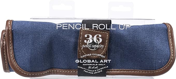 Speedball Art Products 354360 Canvas Pencil Case Roll-Up, Denim W/Brown Trim, Holds up to 36 Pencils