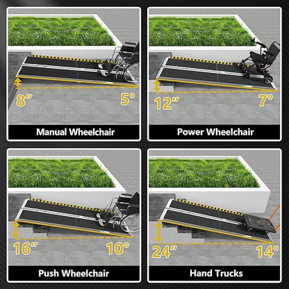 8FT Portable Wheelchair Ramp, Non-Slip Aluminum Folding Handicap Ramp, Ramps for Wheelchairs for Home with Handle, Wheelchair Ramps for Home Steps/Stairs/Threshold/Doorways/Scooter, 600LBS Capacity
