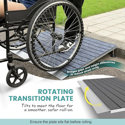 Threshold Ramps for Wheelchairs, Adjustable Height 3.3"-6.6" and 36"×36" Platform Aluminum Wheelchair Ramp, Door Threshold Ramps with a Non-Slip Thick Door Mat for Scooters, Power Chairs, Cart