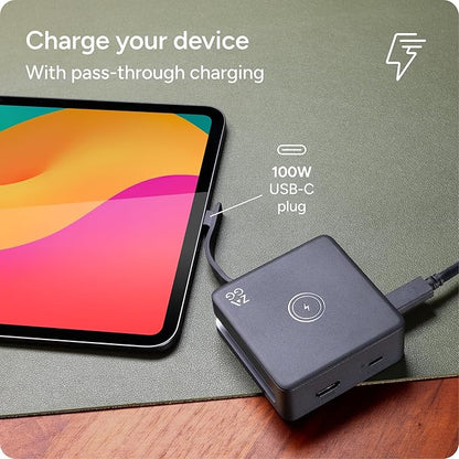 ZAGG 4-Port Hub with Wireless Charging - USB-C PD 100W, HDMI 4K, USB 10Gbps, High-Speed Charging & 4K Display, for Travel, Compatible w/Windows, macOS, iPadOS, ChromeOS, Android