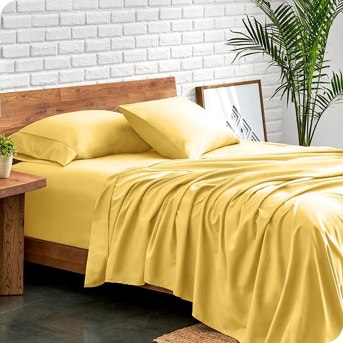 Bare Home King Sheet Set - Luxury 1800 Ultra-Soft Microfiber King Bed Sheets - Double Brushed - Deep Pockets - Easy Fit - 4 Piece Set - Bedding Sheets & Pillowcases (King, Lemon Drop)