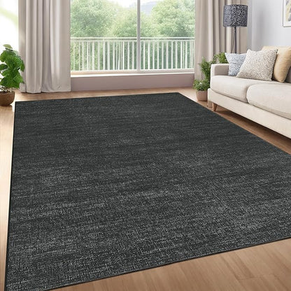 5x7 Washable Rugs Non Slip Minimalist Area Rug for Bedroom Soft Low Pile Solid Color Large Bedroom Throw Carpet Stain Resistant Classic Neutral Area Rug Plain Boho Rugs for Kitchen Nursery, Black