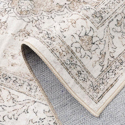 Beige Runner Rug 2'6"x10' Washable Vintage Carpet Hallway Kitchen Soft Retro Low Pile Thin Indoor Bedroom Non Slip Oriental Medallion Long Throw Rug for Bathroom Laundry Dining Room