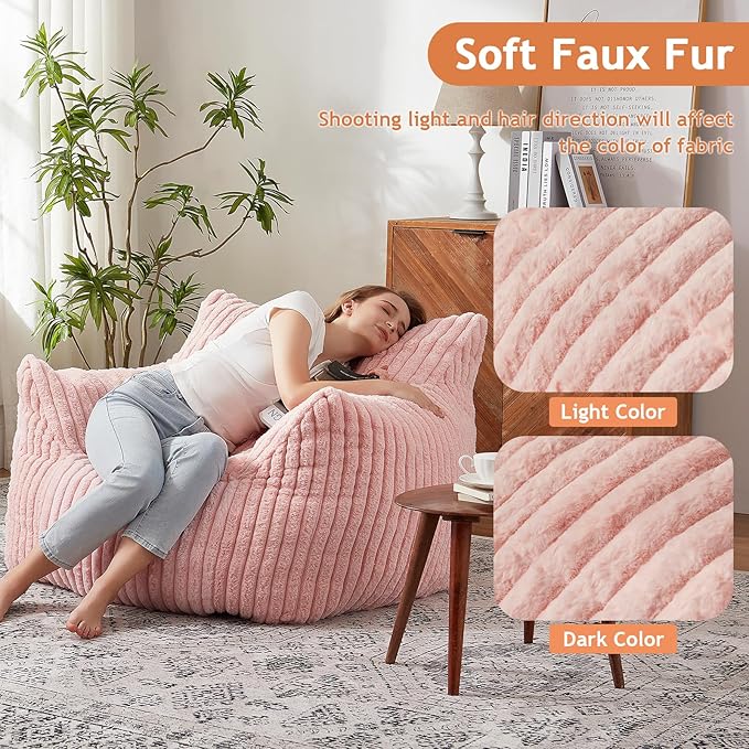 Giant Bean Bag Chairs for Adults with Filling Plush Fluffy Bean Bag Chairs for Teens with Armrests Comfy BeanBag Lazy Couch Sofa Chair for Bedroom Living Room Reading