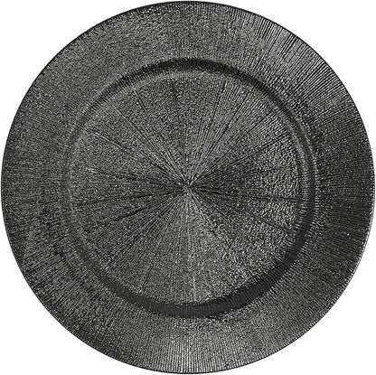 Charger Plates, 100pcs Black 13inch Plastic Dinner Plate, Round Plastic Dinner Plate with Delicate Texture for Parties Wedding (Black)