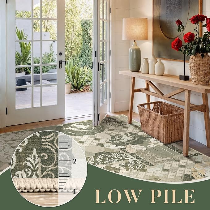 GENIMO Area Rug 2x3 Doormat, Machine Washable Low Pile Rugs, Small Floral Patchwork Retro Chenille Entryway Mat for Entrance, Hallway, Kitchen and Corridor, Taupe Gray