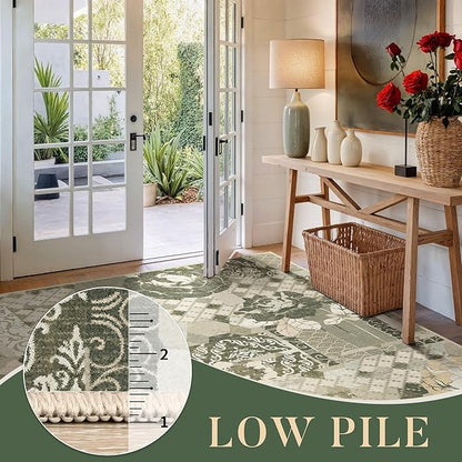 GENIMO Area Rug 2x3 Doormat, Machine Washable Low Pile Rugs, Small Floral Patchwork Retro Chenille Entryway Mat for Entrance, Hallway, Kitchen and Corridor, Taupe Gray