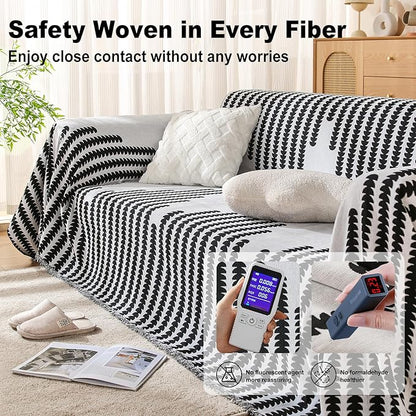 Boho Sofa Cover, Couch Covers for 3 Cushion Couch Sofa Pet Friendly, Sofa Cover Washable, Soft Chenille Living Room Couch Covers Slipcover, Pet Furniture Protecto (2# White, 71" x 150")