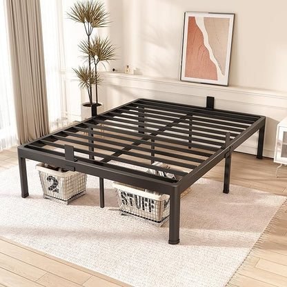 FUIOBYVV California King Bed Frame with Round Corner Edge Legs 18 inch High 3500 lbs Heavy Duty Metal Platform Bed Frame King Size No Box Spring Needed/Noise Free/Steel Slat Support/Non-Slip Black