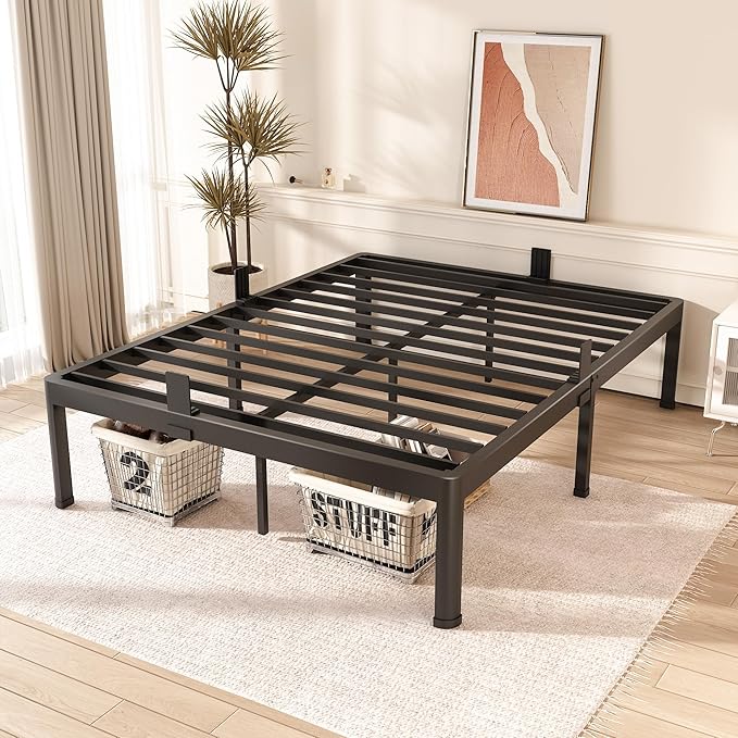 Full Size Bed Frame with Round Corner Edge Legs 18 inch Heavy Duty Support 3500 lbs Metal Platform Bed Frame Full No Box Spring Needed/Non-Slip/Steel Slat Support/Noise Free