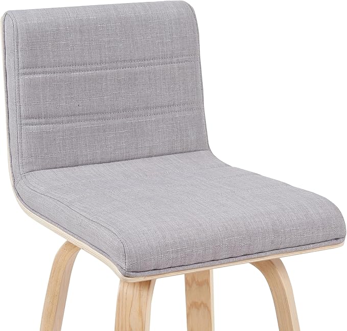 Armen Living Vienna Modern Swivel 30" Bar Height Barstool with Gray Fabric Upholstered Seat and Patterned Oak Wood Finish