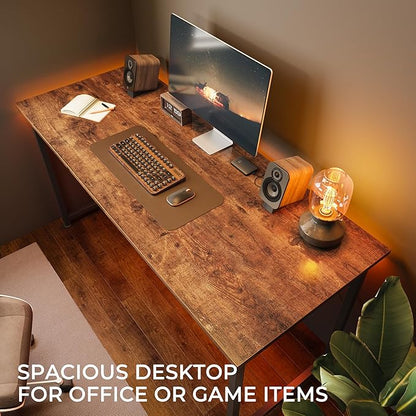 Huuger Computer Desk, 48 Inch Office Desk, Gaming Desk with Storage, Writing Desk Work Desk for Home Office, Study, Modern Simple Desk, Large Legroom, Metal Frame, Rustic Brown