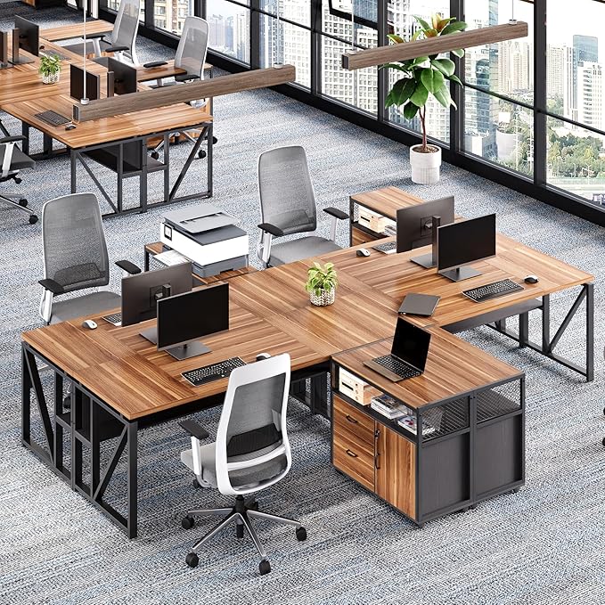LITTLE TREE 63-Inch Office Desk with 31.5-Inch Lateral File Cabinet, Study Writing Desk Computer Desk for Home Office