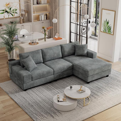 Eafurn Convertible L Shaped Modular Sectional Sofa Couch, 5 Seater Corduroy Upholstered Corner Sofa Lounge Couch with Extra Wide Reversible Chaise Lounge and Headrest for Living Room