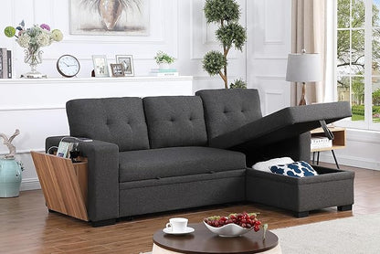 Devion Furniture Maison 4-in-1 Convertible L Shaped Couch with Pull Out Bed and Storage, Sectional Sleeper Sofa with Reversible Chaise for Living Room, Apartment, Bedroom, Office