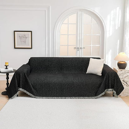 MYSKY HOME Sofa Cover - Non Slip Soft Couch Cover for Dogs, Washable Furniture Protector, 91"x134", Black