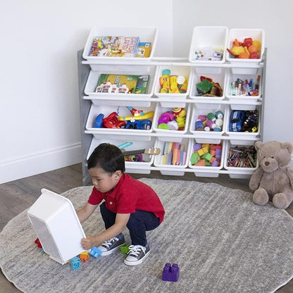 Humble Crew Supersized Toy Storage Organizer with 16 Removable Bins, Grey/White – Large Toy Storage for Toddlers Ideal for Kids' Rooms, Playrooms, and Nurseries - Modern Toy Bins for Kids