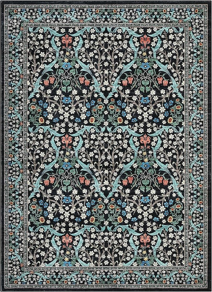 GarveeHome 8x10 Area Rugs, Washable Rugs for Living Room Non Slip Stain Resistant Ultra Soft Floral Rug, Boho Carpet Floor Mat for Bedroom Dining Room Nursery Playroom Office, Black