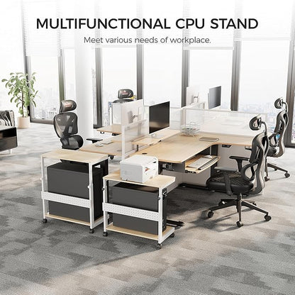 EUREKA ERGONOMIC PC Stand Computer Cart, Height Adjustable Tower Stand 2-Tier Suit for ATX Case Printer, Metal Rolling Cart on Wheels for Gaming Home Office, Maple