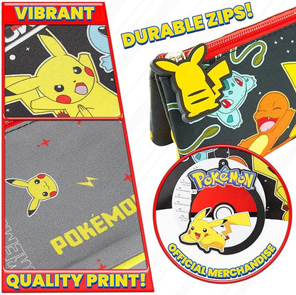 Pokemon Pencil Case for Boys and Girls Stationery Three Compartments Pencil Pouch School Supplies Stationary Pikachu Anime Gifts for Kids