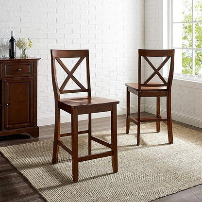 Crosley Furniture X-Back Wood Counter Height Bar Stools Set of 2, Vintage Mahogany, 24-inch