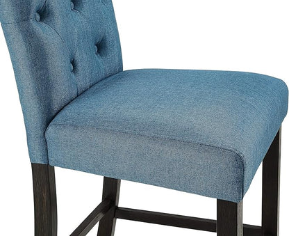 Roundhill Furniture Hendley Solid Wood Tufted Counter Height Stools, Set of 2, Blue