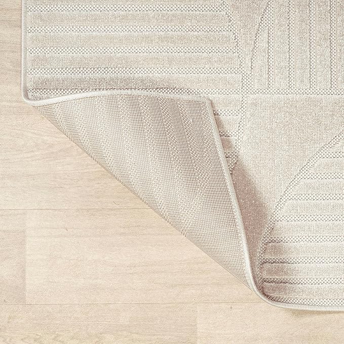JONATHAN Y Nordby High-Low Arch Striped Ivory/Cream 7' Round Indoor/Outdoor Area Rug, Pet Friendly, Non-Shedding, Stain Resistant, Easy-Cleaning for Backyard, Patio, (SCN104B-7R)