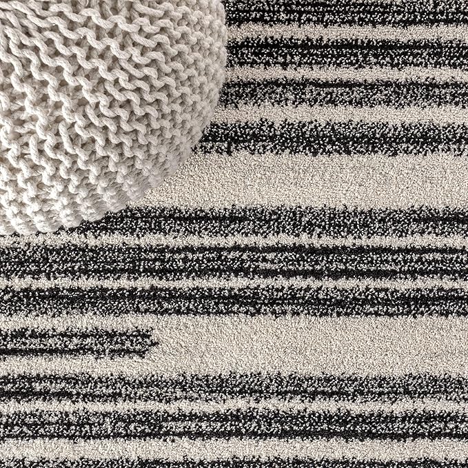JONATHAN Y Khalil Modern Berber Stripe Cream/Black 4' Round Indoor Area Rug, Contemporary, Bohemian, Easy-Cleaning for Living Room, Bedroom, Kitchen, Pet Friendly, Non-Shedding (MOH207A-4R)