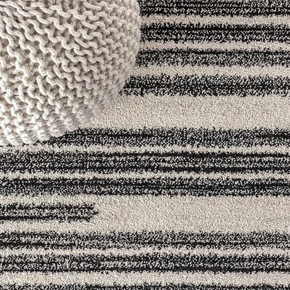 JONATHAN Y Khalil Modern Berber Stripe Cream/Black 4x4 Square Indoor Area Rug, Contemporary, Bohemian, Easy-Cleaning for Living Room, Bedroom, Kitchen, Pet Friendly, Non-Shedding (MOH207A-4SQ)